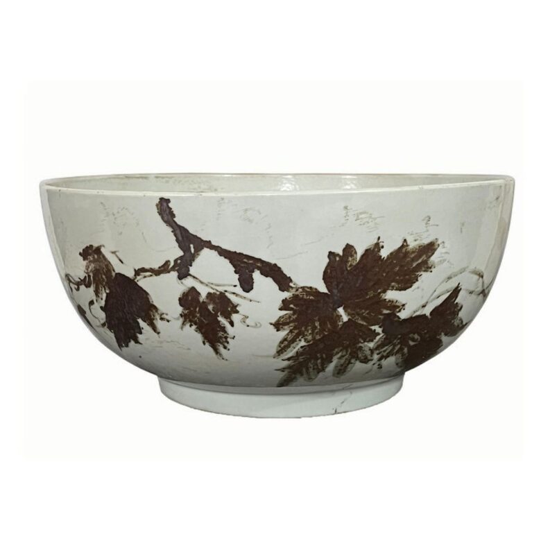 Vintage White Leaves & Vines Porcelain Bowl