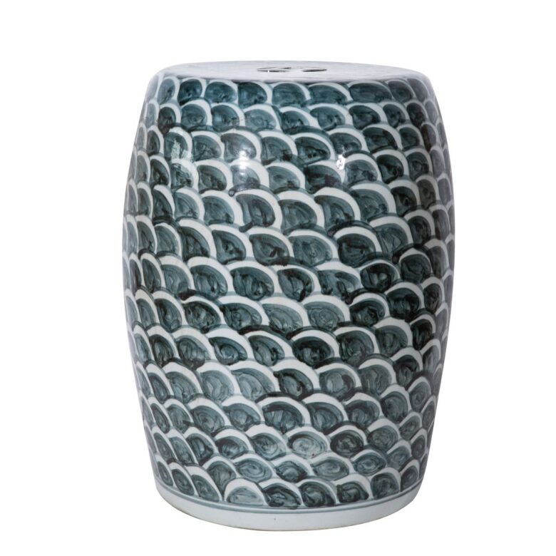 Rustic Blue Fish Scale Porcelain Garden Stool