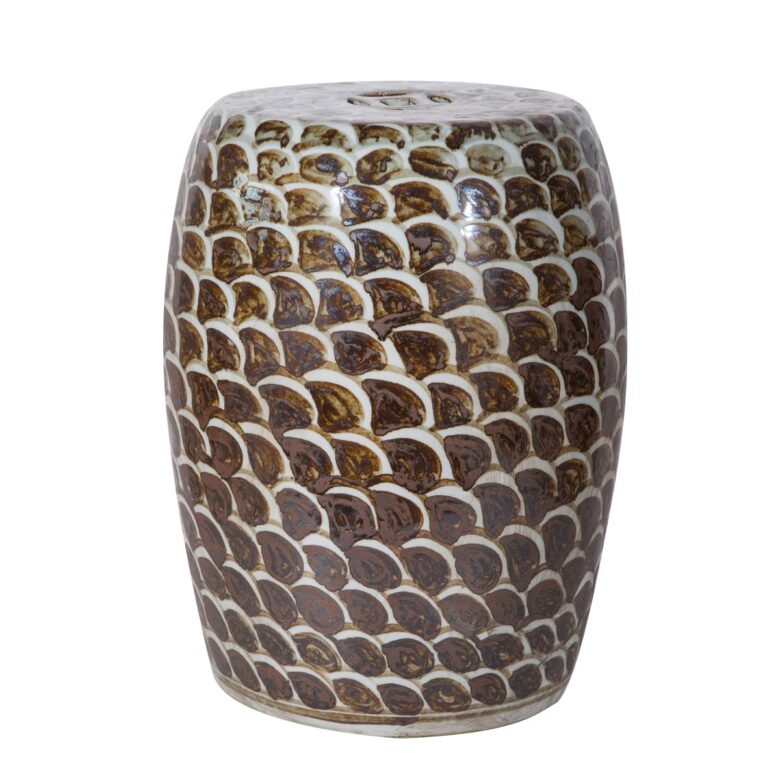 Rustic Brown Fish Scale Porcelain Garden Stool