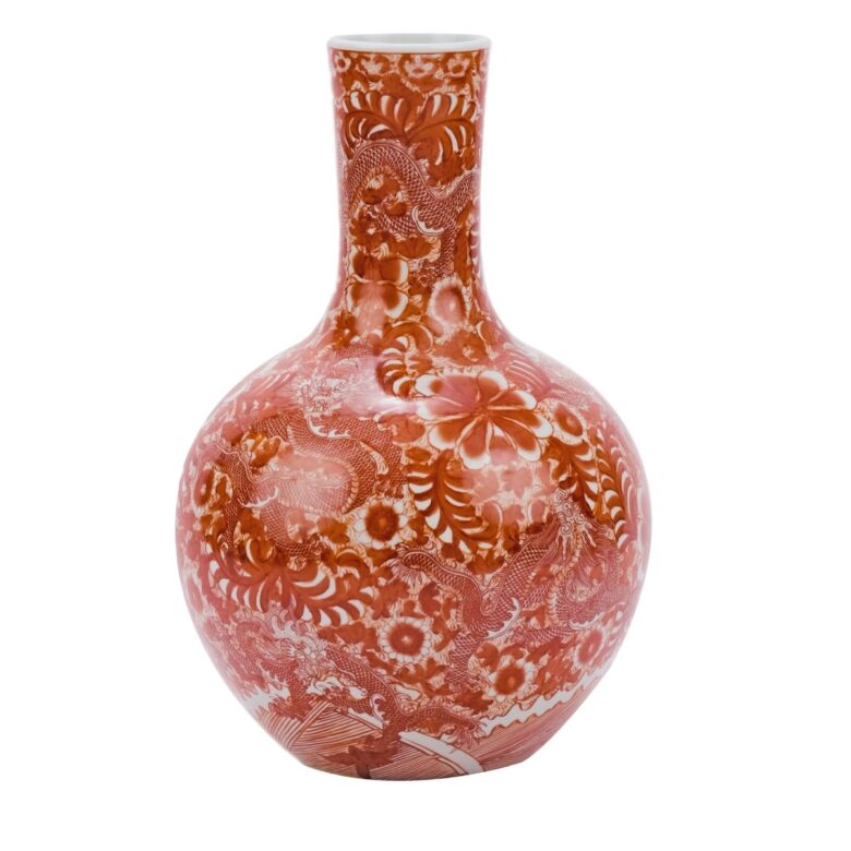 Orange Globular Vase W/ Dragon Motif