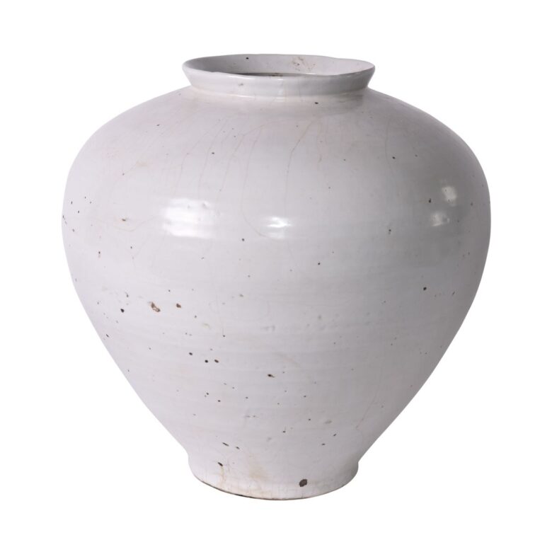 Large White Crackle Cone Shaped Jar