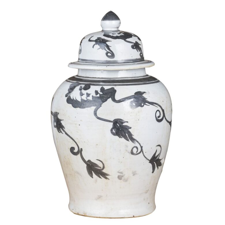 Black Temple Jar Vine Motif