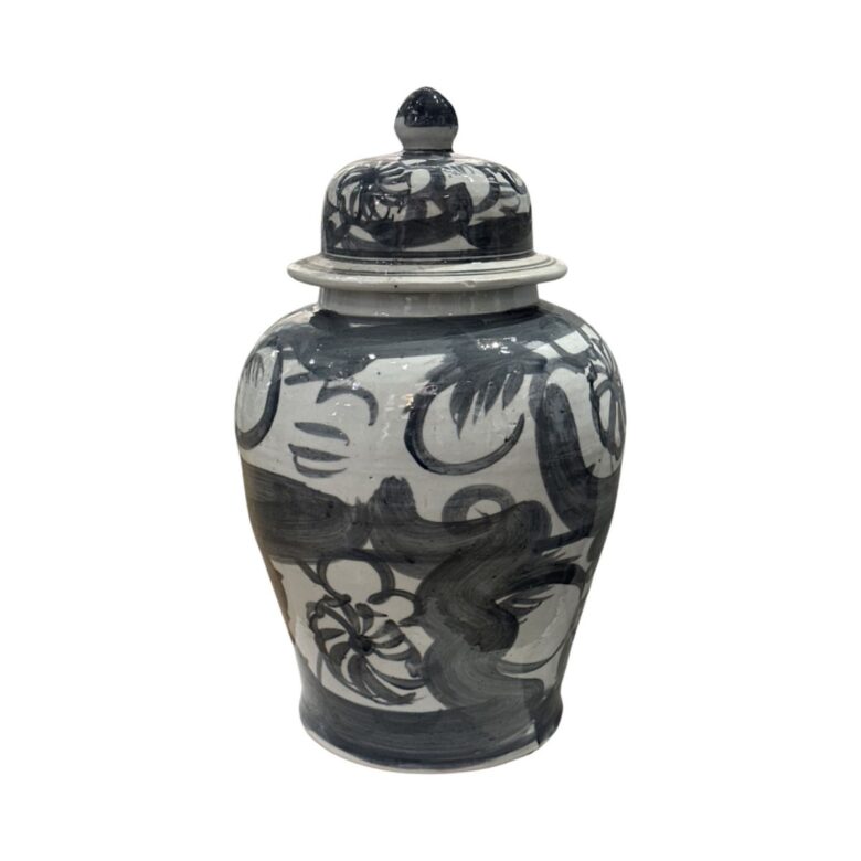 Black Silla Flower Temple Jar Medium