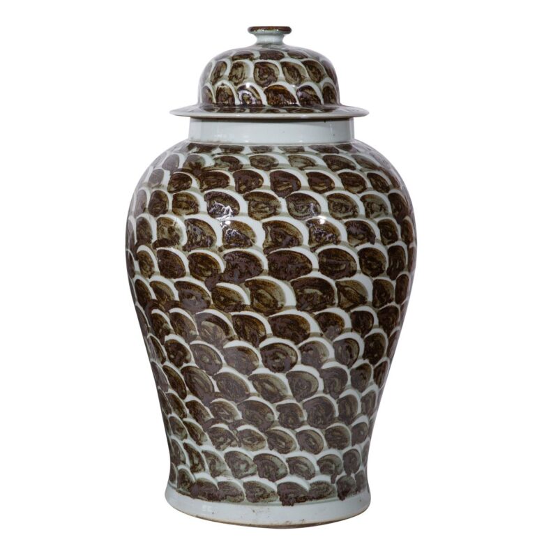 Rusty Brown Fish Scale Temple Jar Large