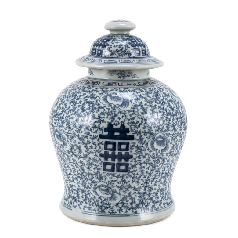 B&W Double Happiness Floral Temple Jar - Small