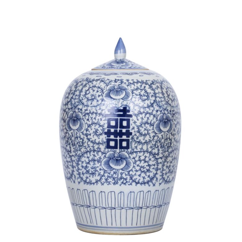 Blue And White Porcelain Floral Double Happiness Ginger Jar