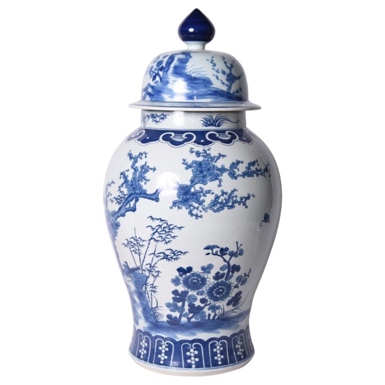 Blue And White Porcelain Four Season Plants Large Temple Jar