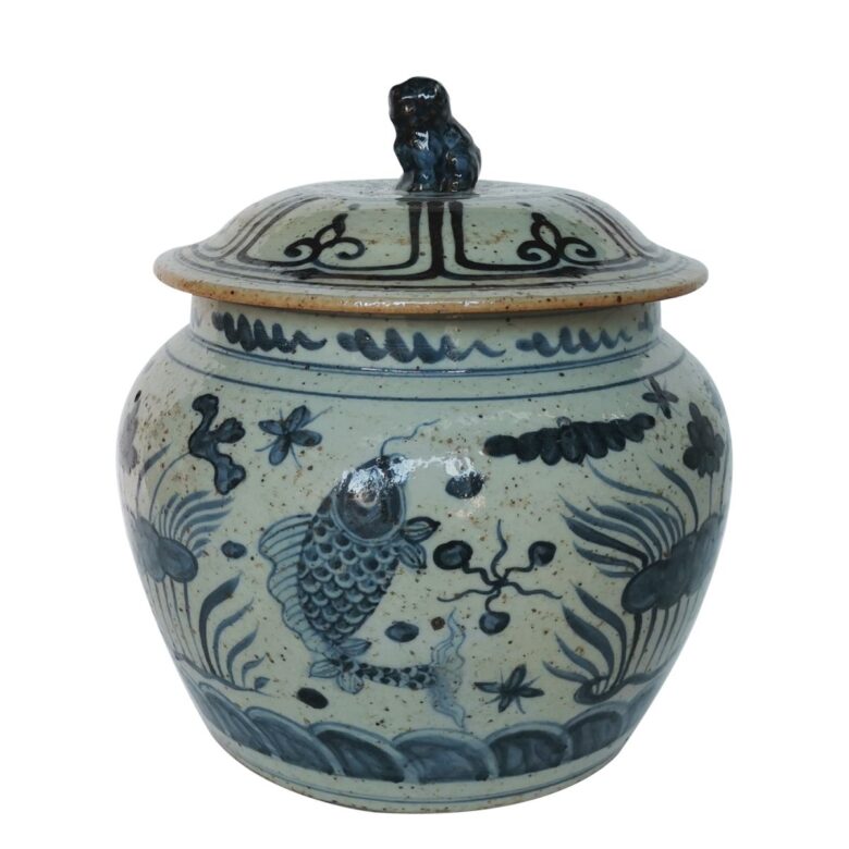 Blue And White Ancestor Fish Lotus Rice Jar