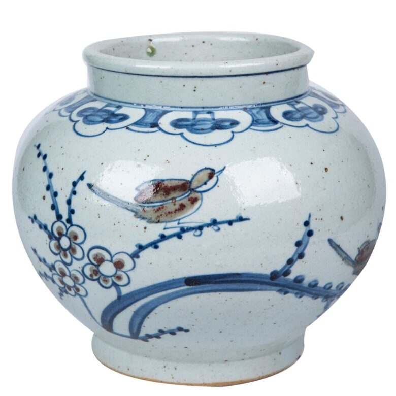 Blue And White Small Jar With Red Bird