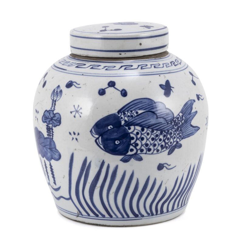 Blue And White Ming Jar FIsh Motif