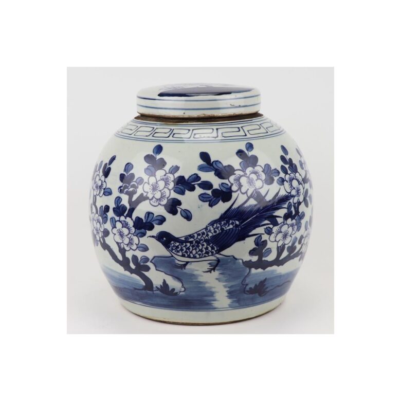 Blue And White Ming Jar Long-tailed Bird -Large