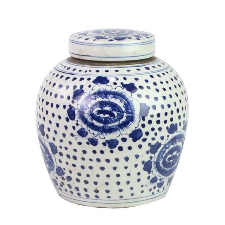 Blue And White Ming Jar Peony Dots