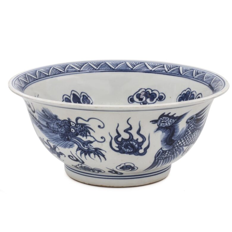 Blue And White Dragon Phoenix Bowl