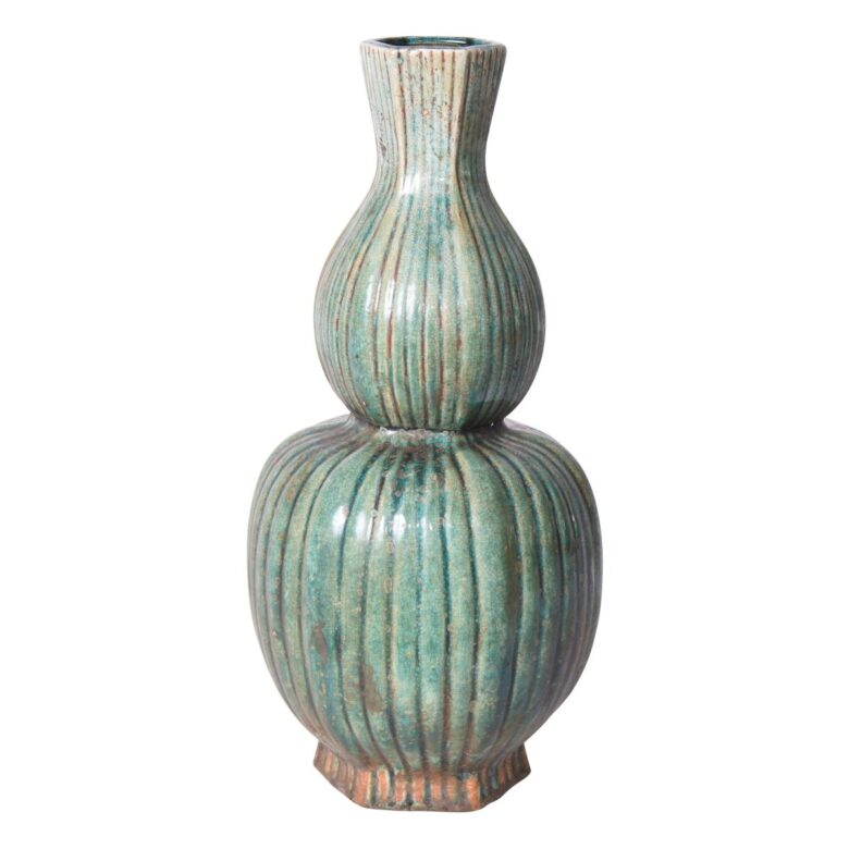 Speckled Green Hexagonal Fluted Gourd Vase