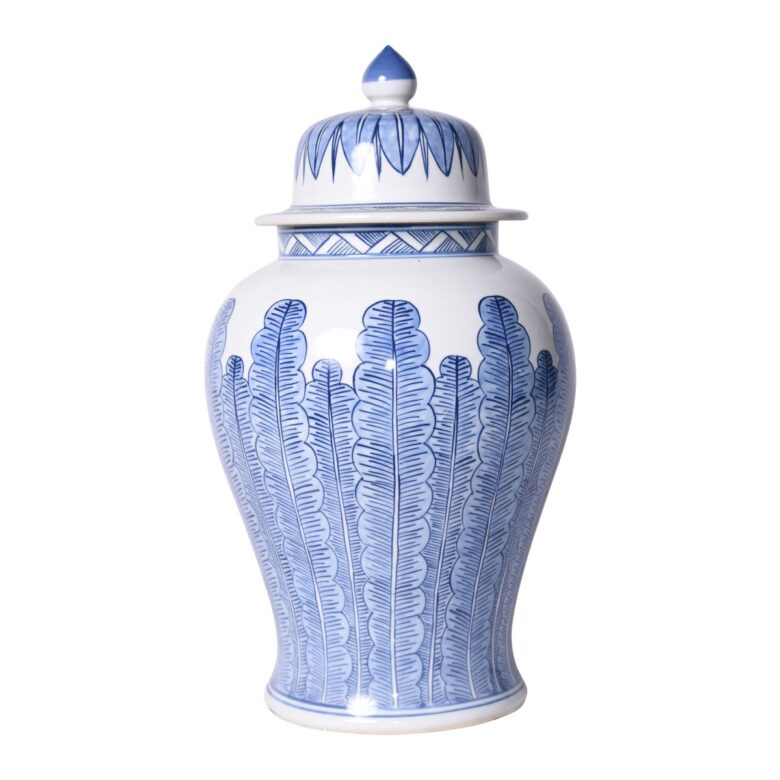 Blue And White Porcelain Temple Jar Banana Leaf Motif