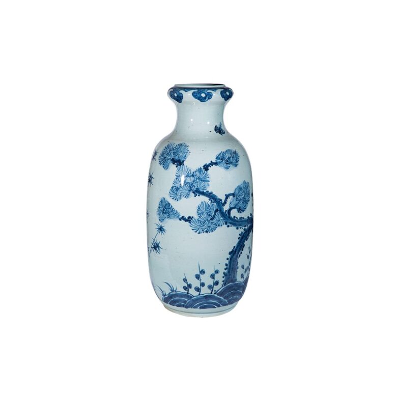 Blue White Pine Leaf Tall Vase -