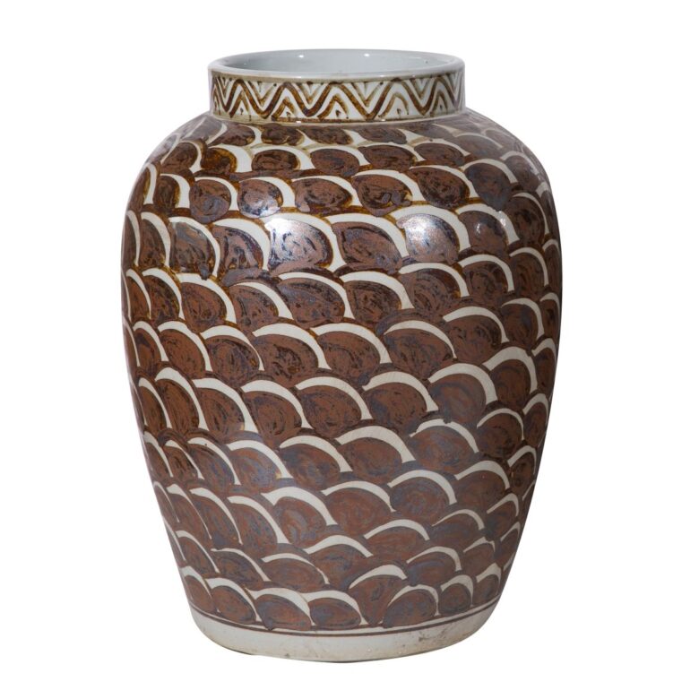 Rusty Brown Jar With Fish Scale Pattern - Small