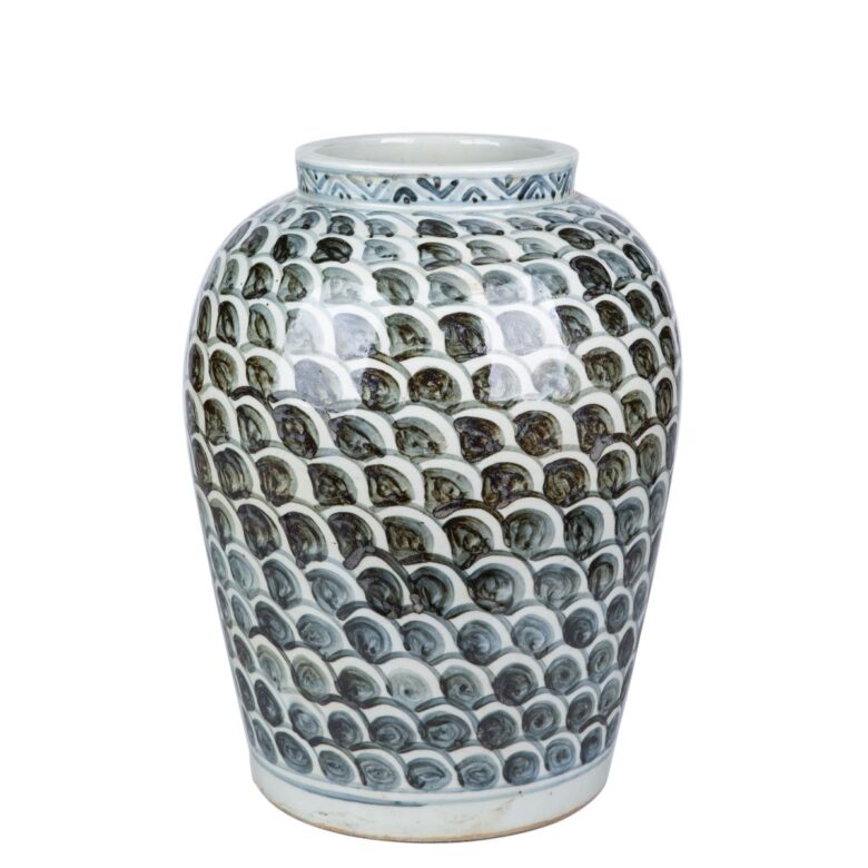 Rustic Blue Jar With Fish Scale Pattern