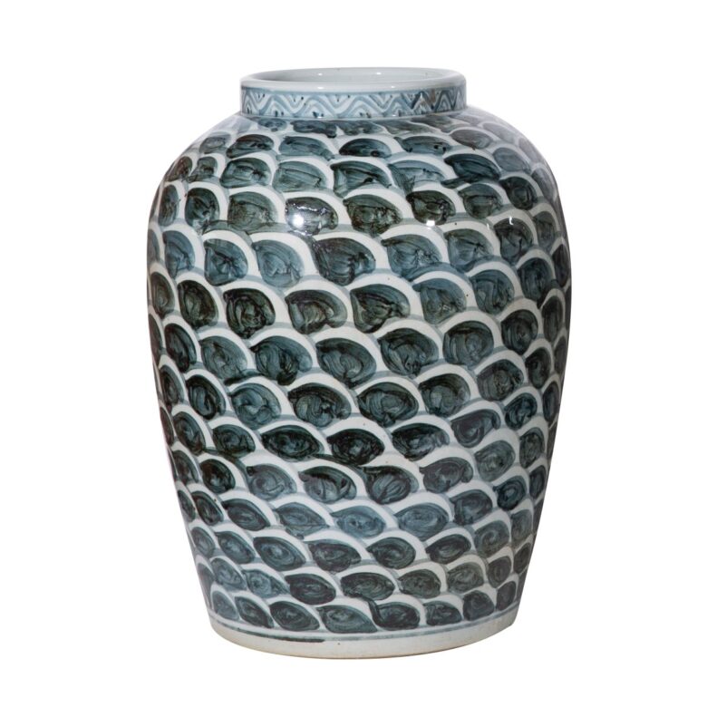 Rusty Blue Jar With Fish Scale Pattern - Small