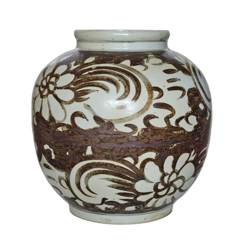 Rustic Brown Sea Flower Porcelain Kiwi Pot