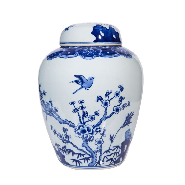 Blue And White Flower Bird Jar