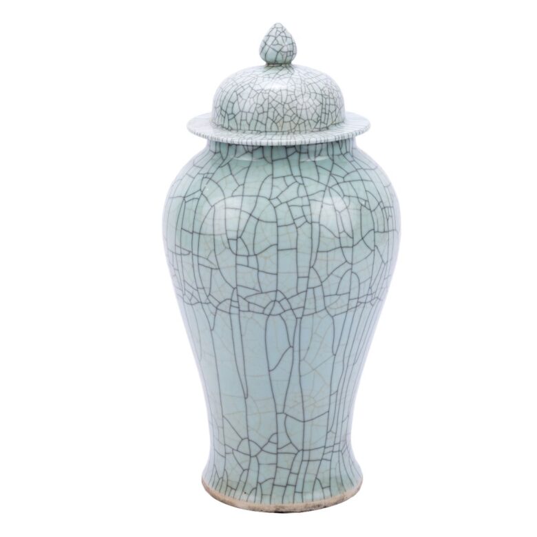 Crackle Celadon Temple Jar - L