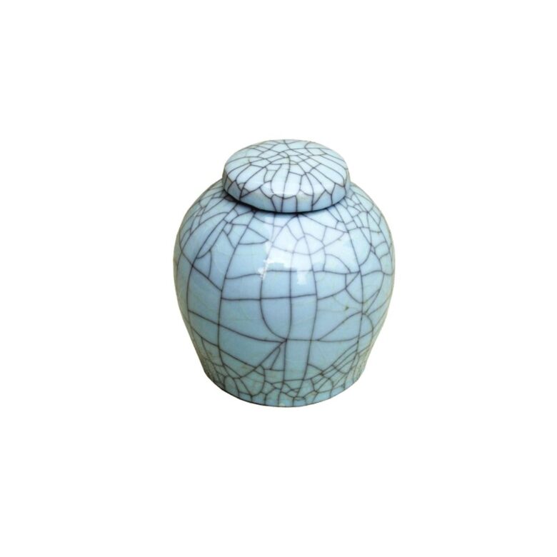 Crackle Celadon Lidded Round Ming Jar